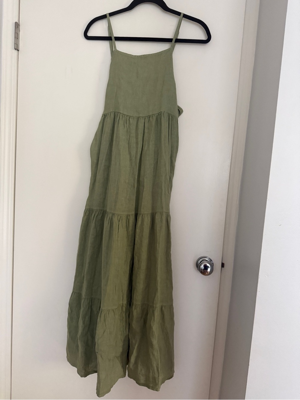 Beachwood Alma Sage Green Tiered Linen Maxi Dress